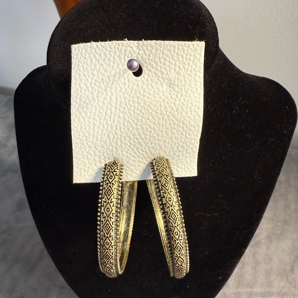 Free People Gold-Tone Textured Hoop Earrings - Picture 3 of 3